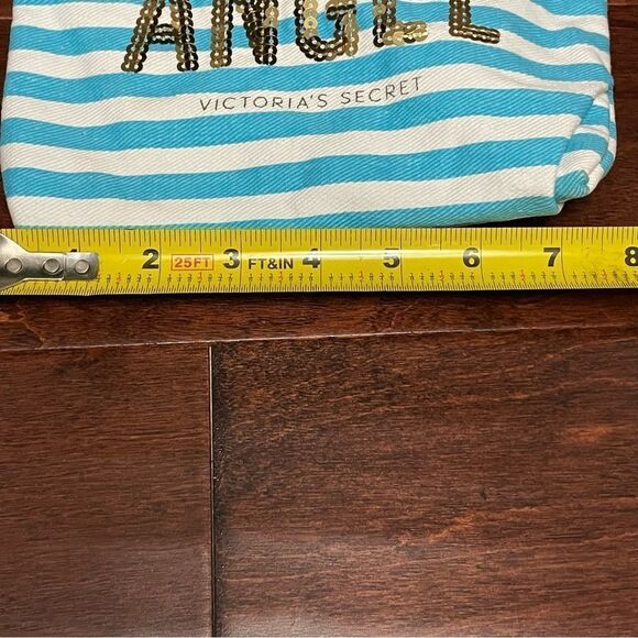 Victoria’s Secret Sequins Cosmetic Bag Blue White with Gold ANGEL wording - Picture 4 of 8